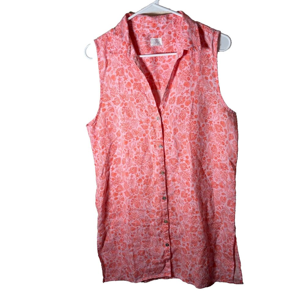 Sigrid Olsen Dress Women's S/M Pink Floral Button Up Shift Sleeveless Collared